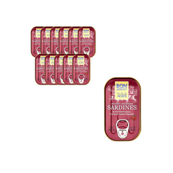 SET 12 x Portugiesische Sardinen in pikanter Tomatensauce 120 g (78 g) - Bon Appetit