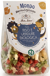 Glutenfreie Dinosaurier-Nudeln (Reis dreifarbig) für Kinder bio 250 g - Pasta Natura
