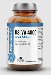 Vitamin D3-Vit 100 µg (4000 IU) glutenfreies Nahrungsergänzungsmittel 120 Kapseln - Pharmovit (Clean Label)