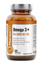 Omega 3 + Vitamin D3 + K2 glutenfreies Nahrungsergänzungsmittel 60 Kapseln - Pharmovit (Clean Label)