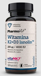 Vitamin K2 + D3 glutenfreies Nahrungsergänzungsmittel 60 Kapseln - Pharmovit (Classic)