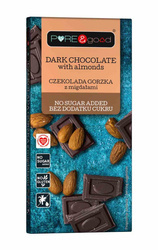 Bittere Schokolade mit Mandeln ohne Zuckerzusatz 75 g - Pure&amp;Good