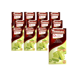 SET 12 x Weiße Schokolade mit Matcha-Tee ohne Zuckerzusatz glutenfrei 75 g - Torras